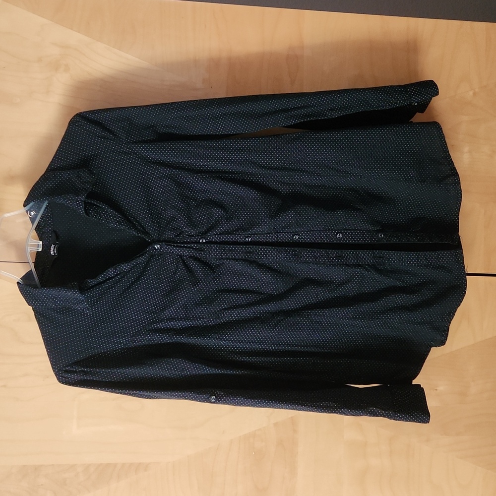 Women's Max button down long sleeve shirt size large dark blue with whit…